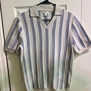 Reiss Men's Polo Shirt - Cream and Blue Stripes